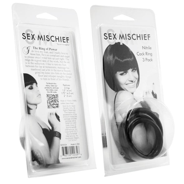 Sex & Mischief - Nitrile Penisring 3pk. Penisring i flere størrelser fra Sportsheets.